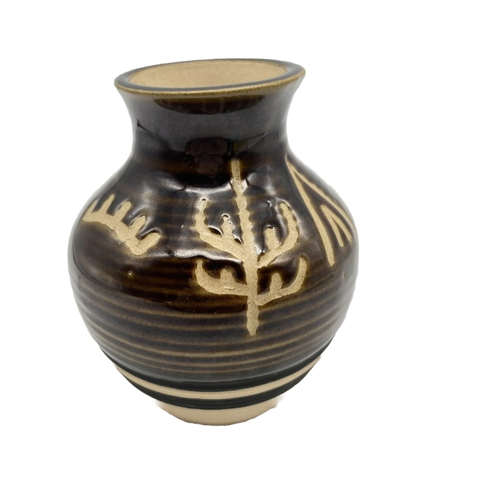 Native American Saguaro Southwest Stoneware Pottery Vase USA Made‎ Vtg 5"
